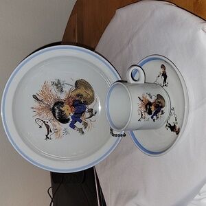 Coimbra Little Boy Sleeping Bowl 8", cup 2 3/4" & saucer 6". Made in Portugal